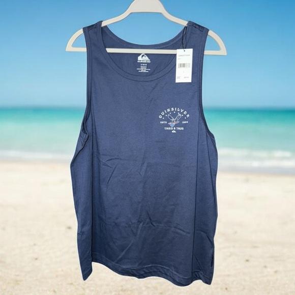 Quiksilver Men’s Tank Top Size L Navy Sleeveless 100% Cotton Graphic NWT! - Picture 2 of 2